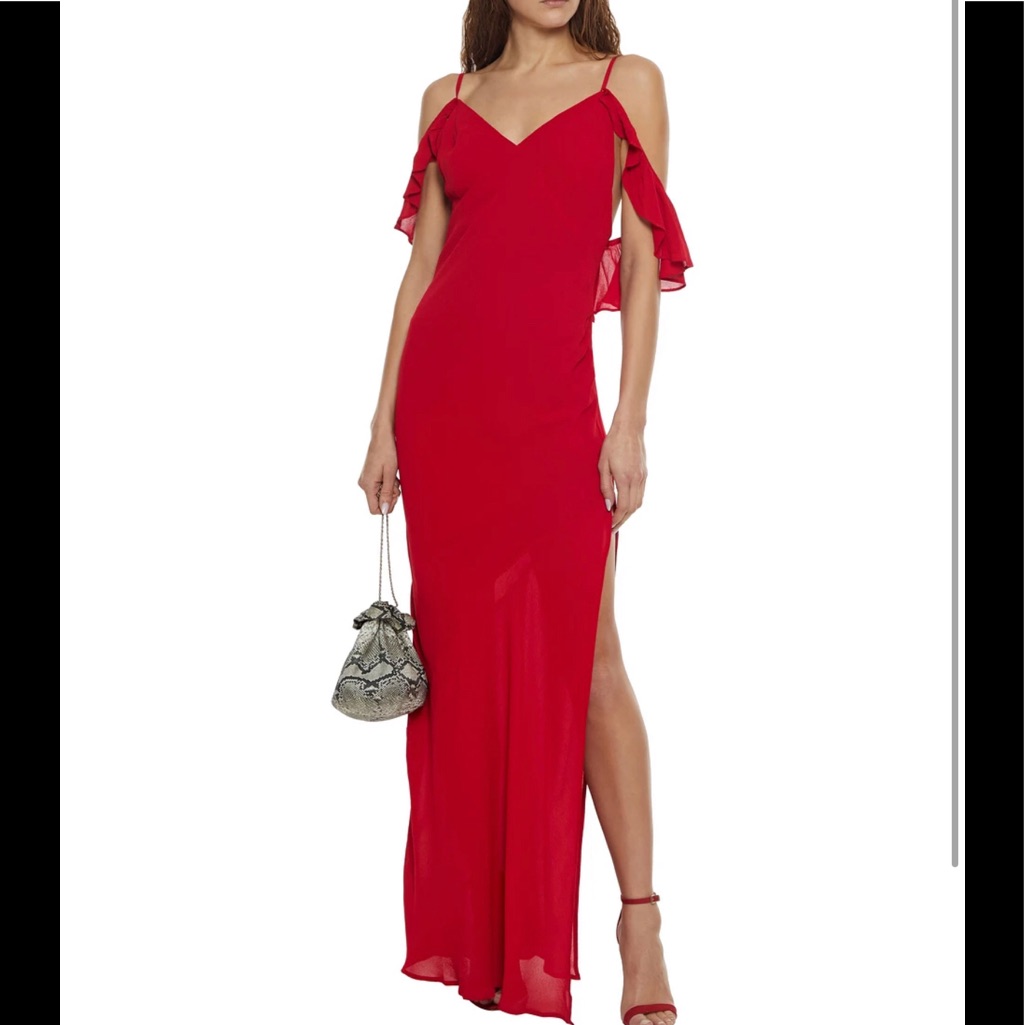 Reformation Ferrara Cold-Shoulder Ruffle-Trimmed Crepe Maxi Dress